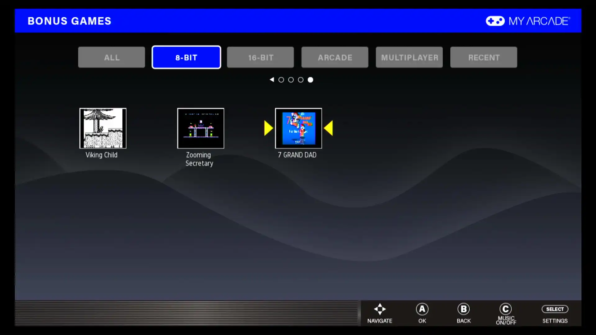 An entry for "7 GRAND DAD" has been added to the main menu of the Atari. It's acompanied by a small thumbnail of the title screen.