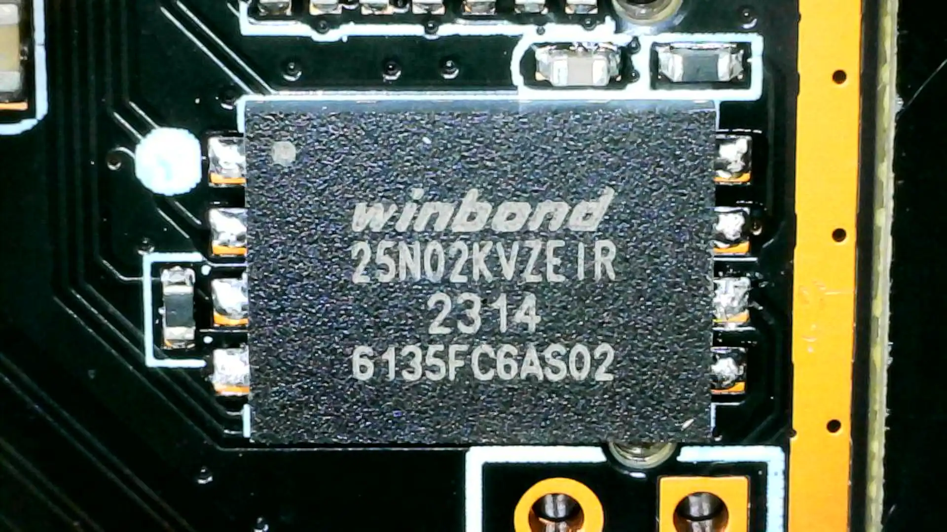 The Winbond SPI chip, part number 25N02KVZEIR.