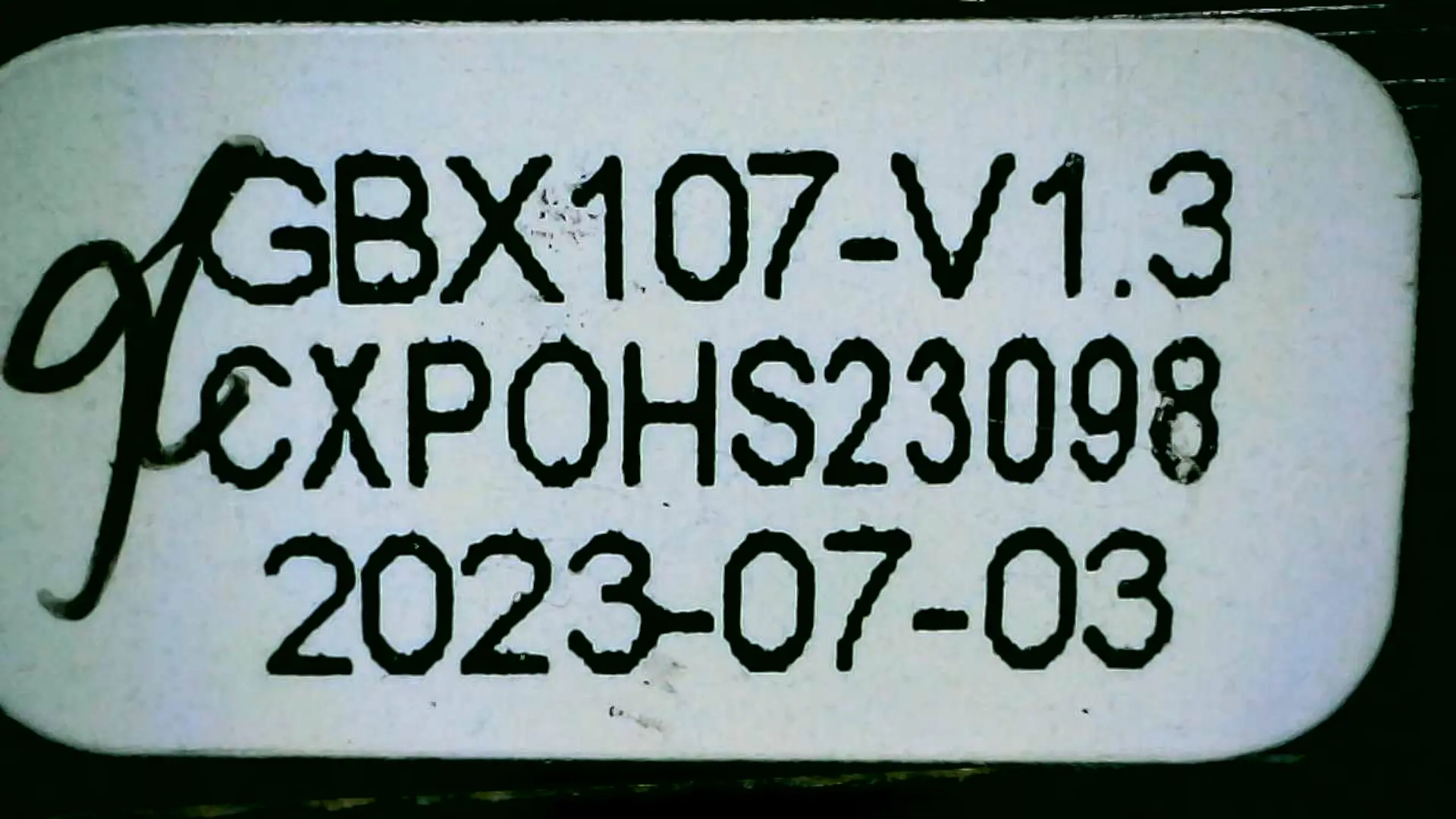 Another Model Number, this time on a sticker