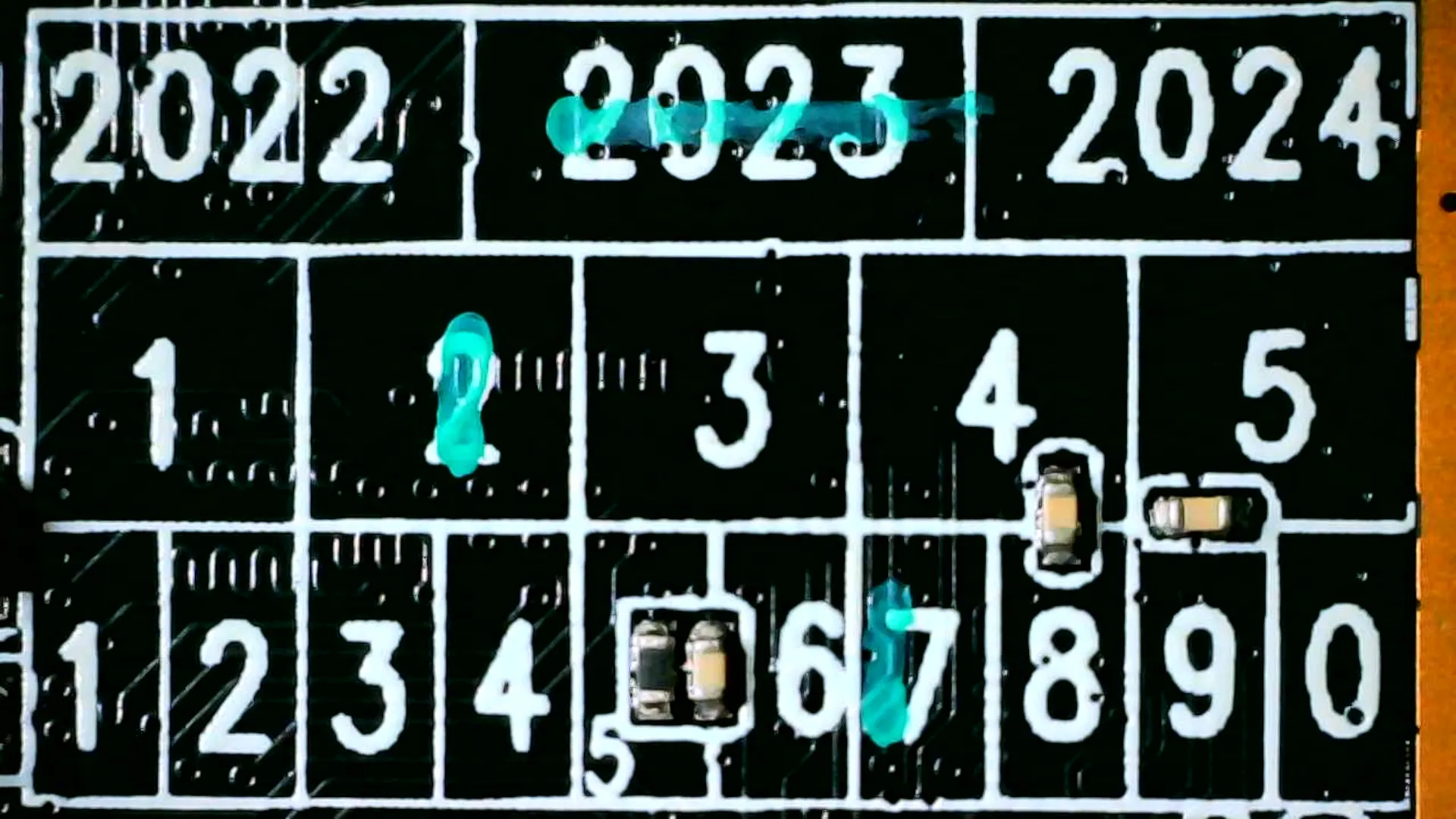 Silkscreened manufacturing date doohickey