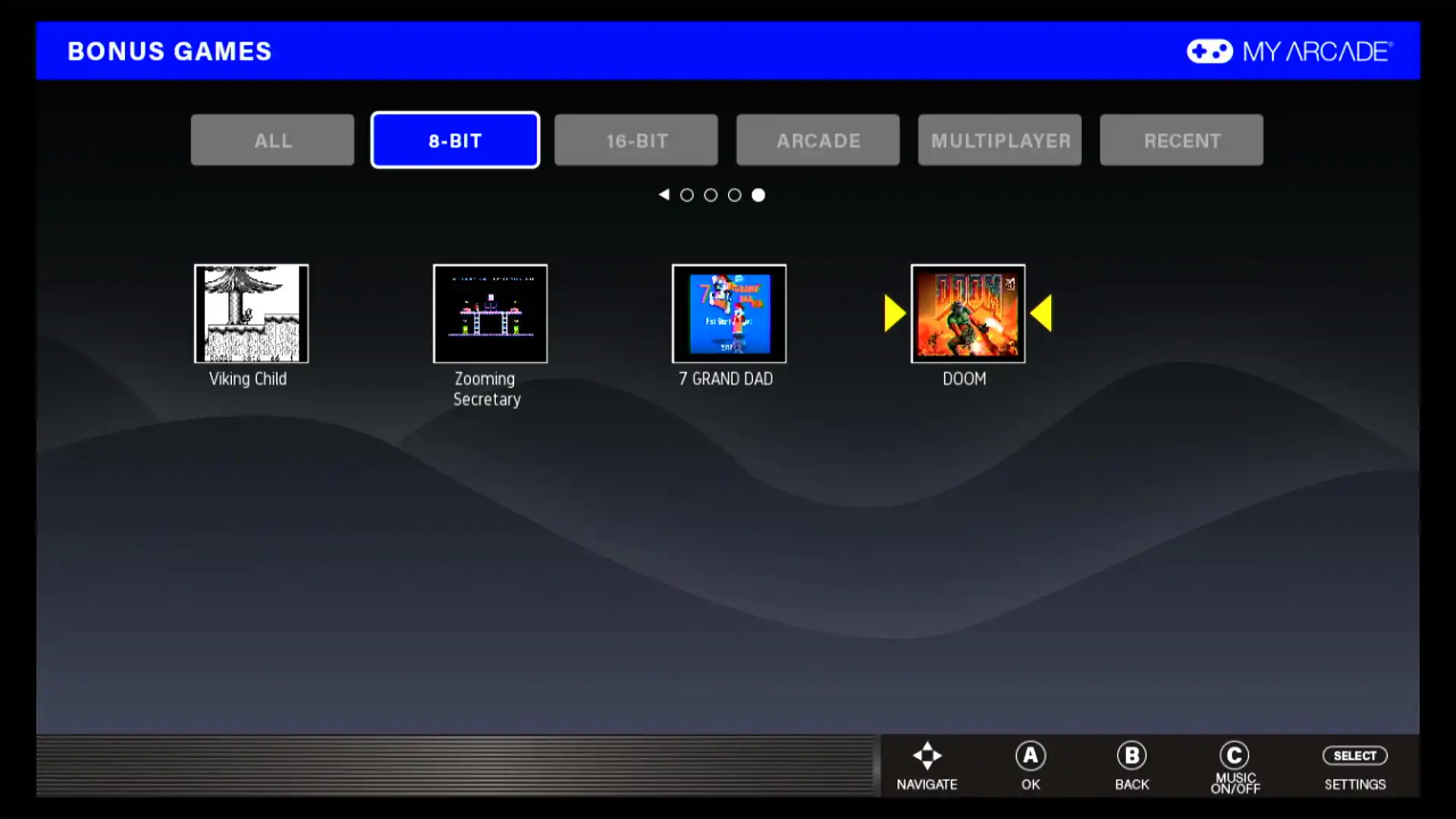 Screenshot of the Atari's game list, this time with an entry for DOOM