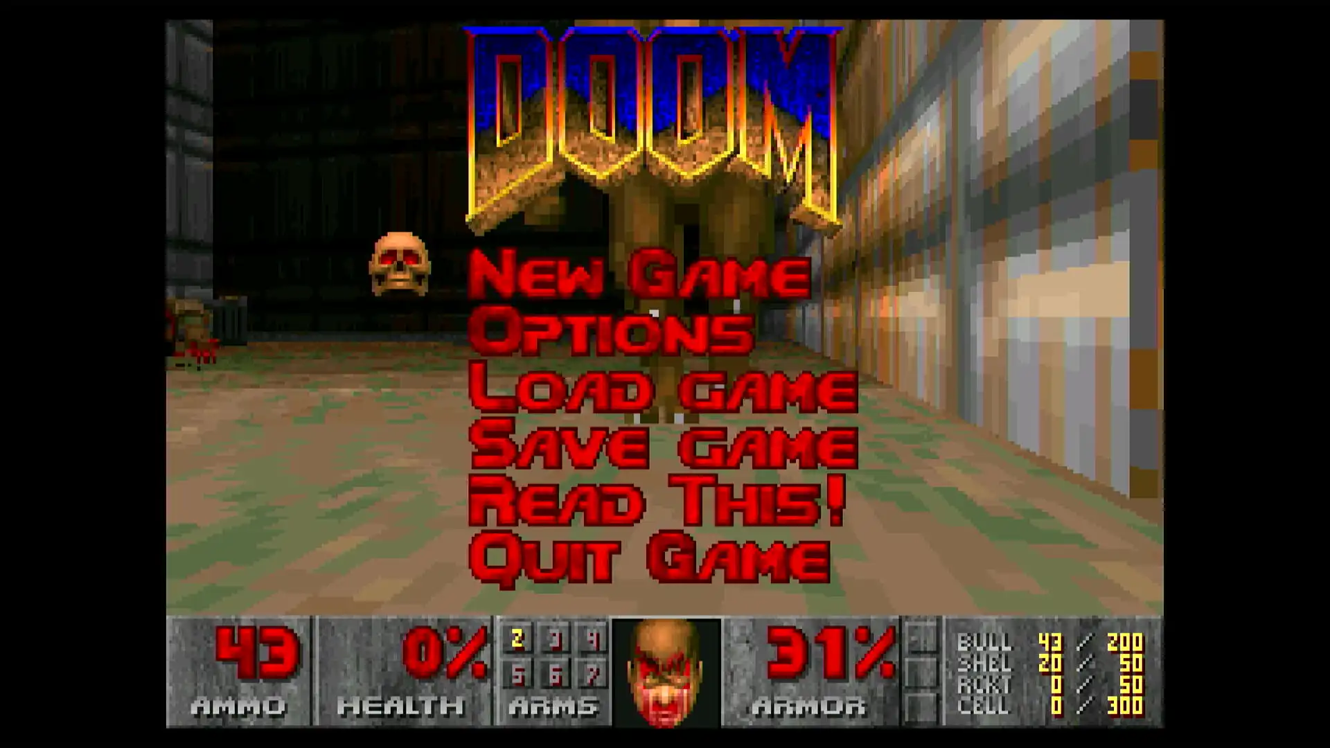 OOOM running properly! It's the pre-game demo replay with the menu screen opened.